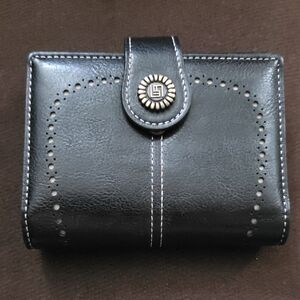 Black Leather Wallet with Decorative Button